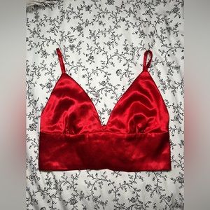 Red satin crop top